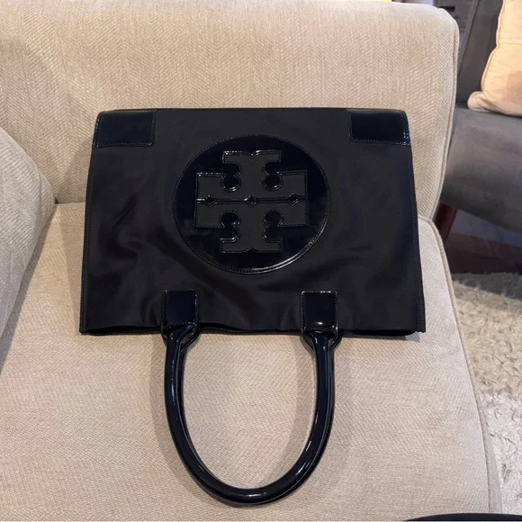 Tory Burch Black Tote with Glossy Logo - Picture 10 of 13